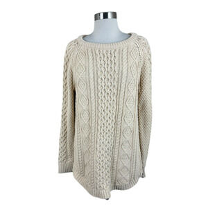 LL Bean NEW Signature Cable Knit Fisherman Sweater Medium Cotton Ivory Beige